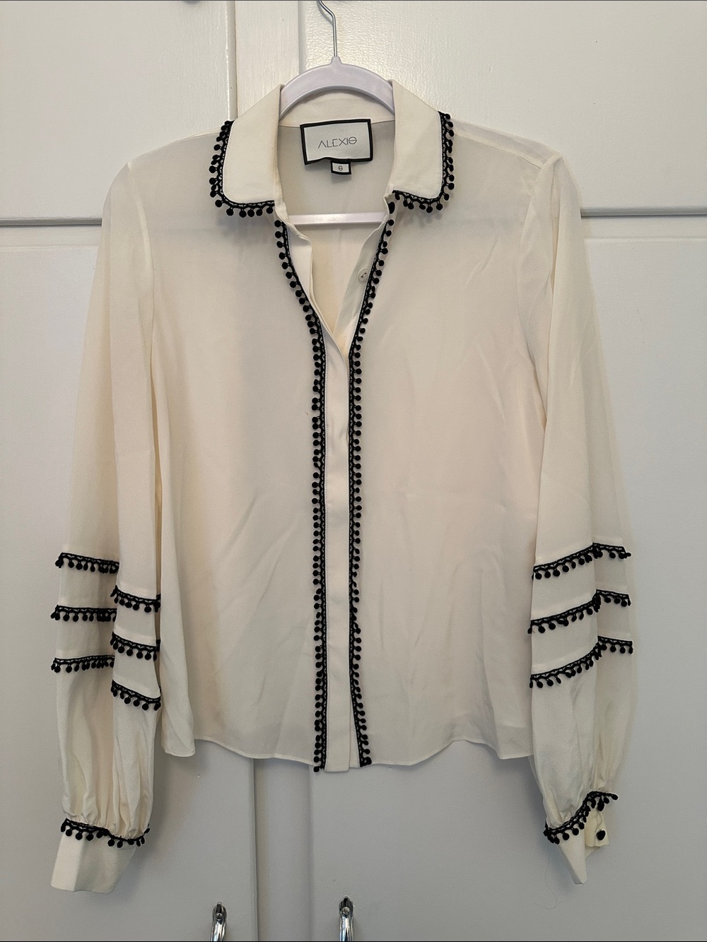 EUC Alexis Cream and Black Button Down Blouse